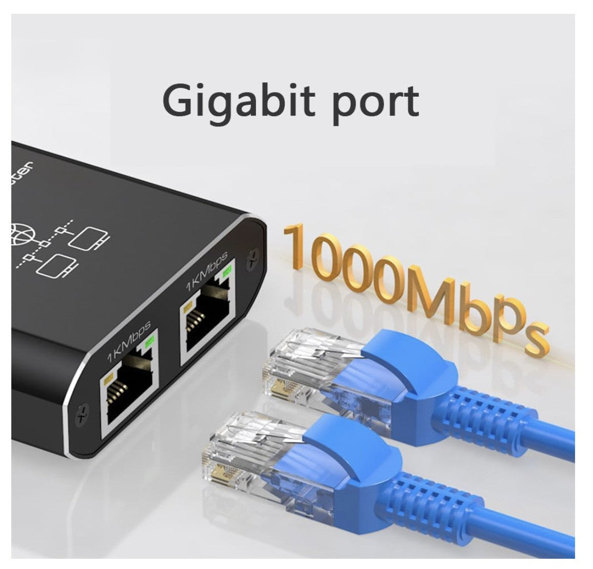 LAN Splitter 1 auf 2 – Gigabit Netzwerk Switch 2-Port mit USB-C Stromversorgung