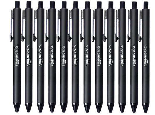 Amazon Basics – Einziehbarer Kugelschreiber Schwarz 12er Set Büro Schreibwaren