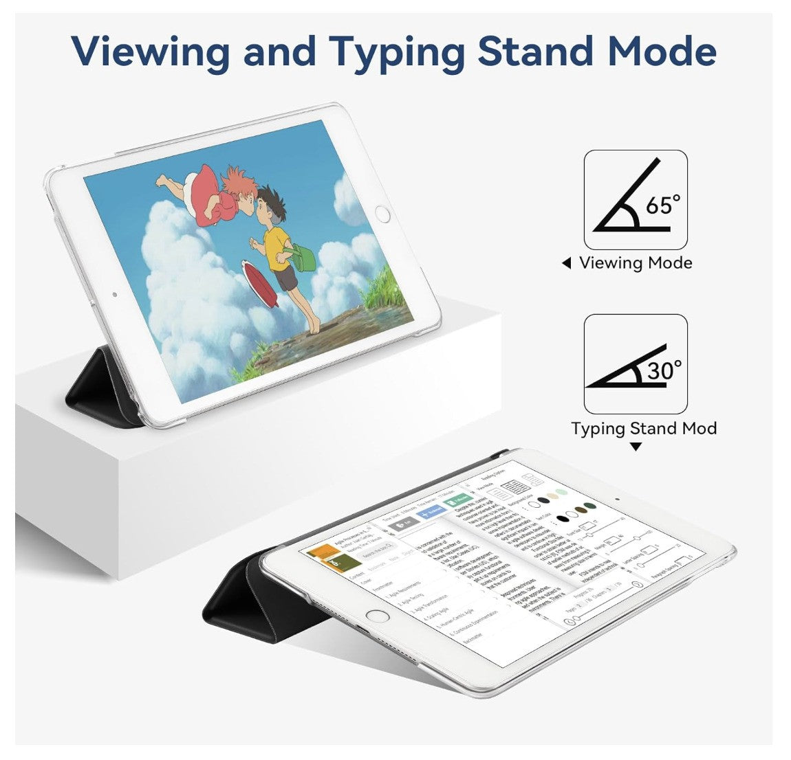 4UBonLife – iPad Mini 1 2 3 Hülle Schwarz, 7,9" Case mit Ständer, Hart & Matt