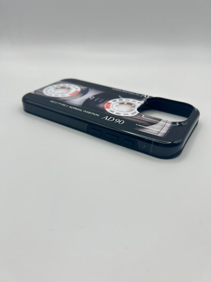 Hülle iPhone 15 Pro Retro Kassette Case Handyhülle Vintage Cassette Tape Schwarz