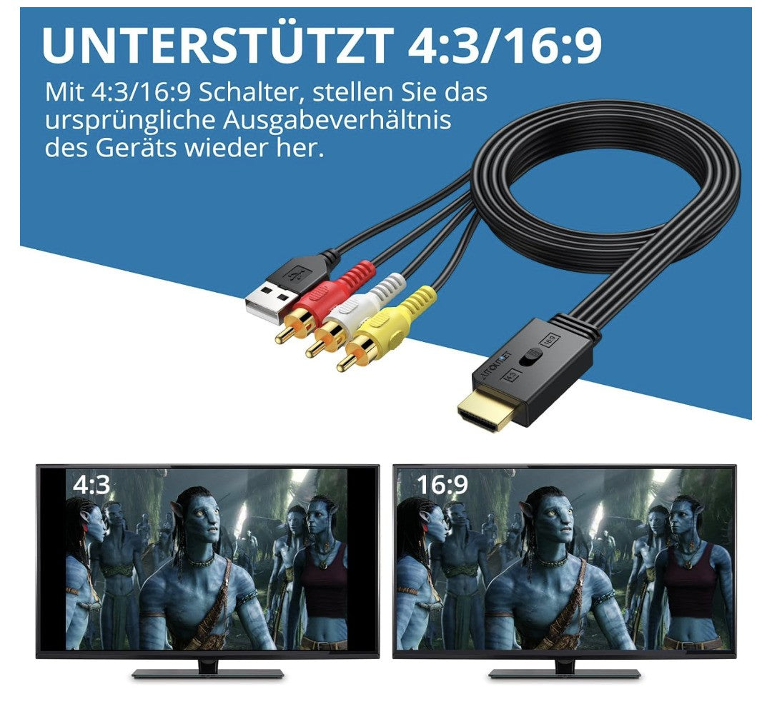AUTOUTLET – AV zu HDMI Konverter, 1080P Adapter, CVBS Composite auf HDMI, 16:9