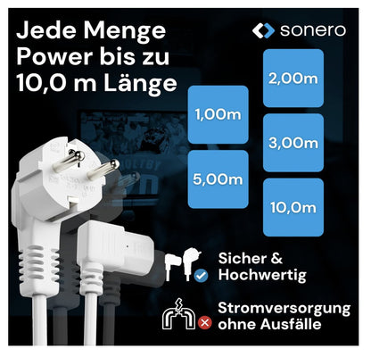 Sonerz – Euro-Cavo 3m Stromkabel weiß, Netzstecker auf IEC C13, Haushaltsgeräte