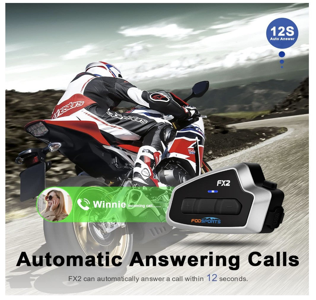 Fodsports FX2 Motorrad Intercom Bluetooth Helm Headset 3 Fahrer, GPS, Musik