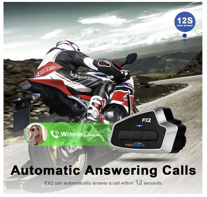 Fodsports FX2 Motorrad Intercom Bluetooth Helm Headset 3 Fahrer, GPS, Musik