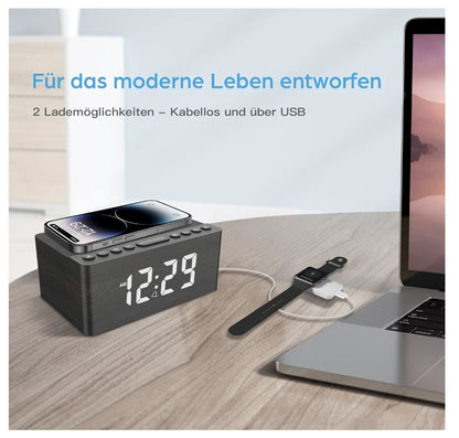 ANJANK – Radiowecker Digital mit Qi-Ladepad USB Charger dimmbar für iPhone