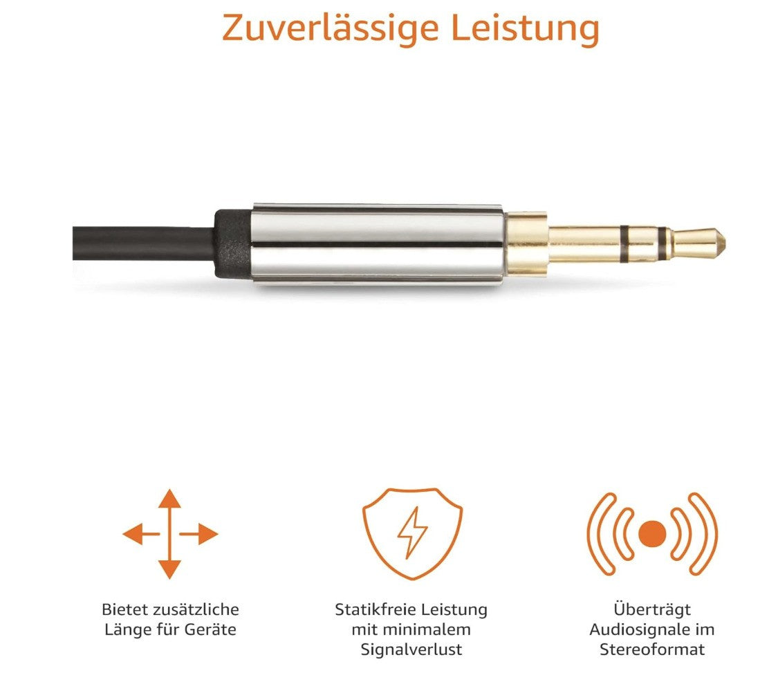 Amazon Basics – Cavo Audio 3,5mm, Stereo Klinke Kabel, 1.2m, AUX Kabel Schwarz