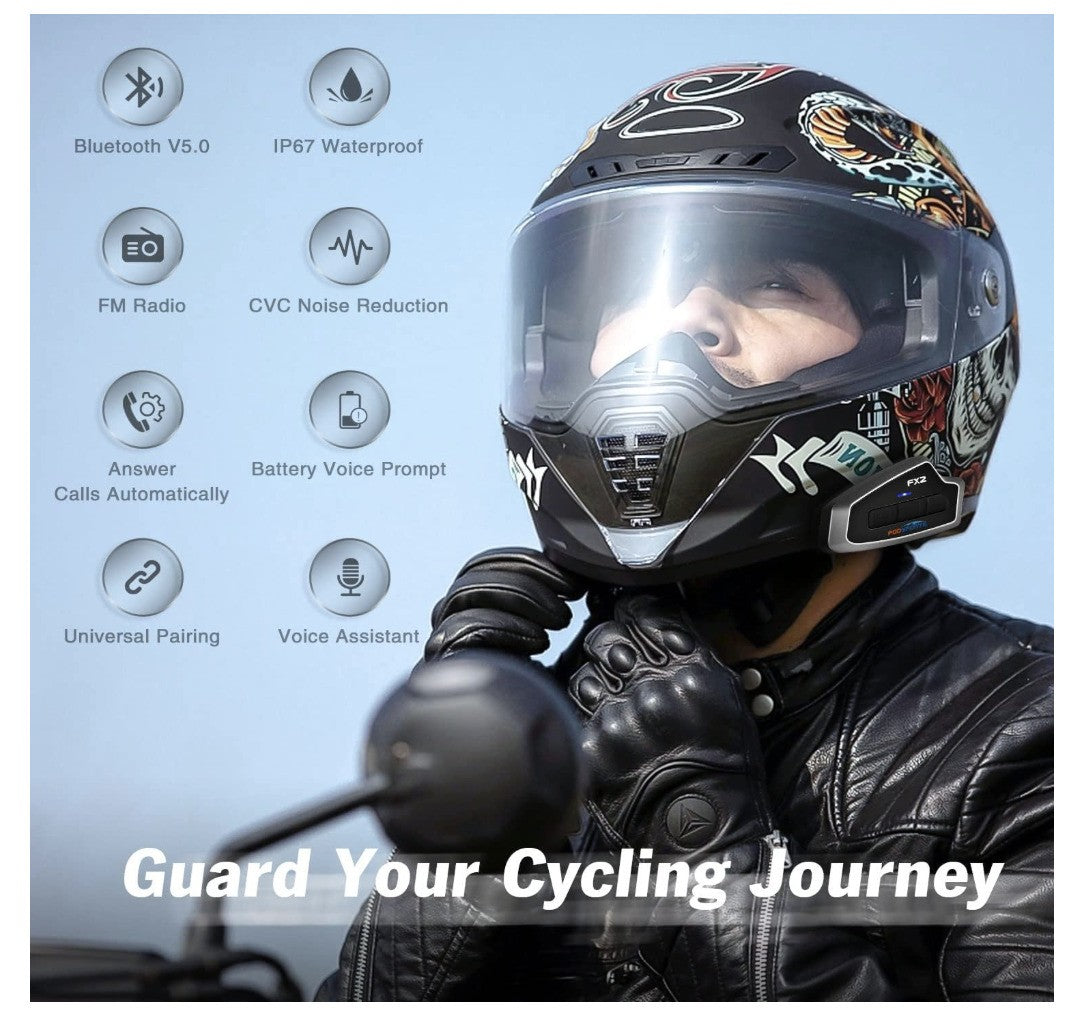 Fodsports FX2 Motorrad Intercom Bluetooth Helm Headset 3 Fahrer, GPS, Musik