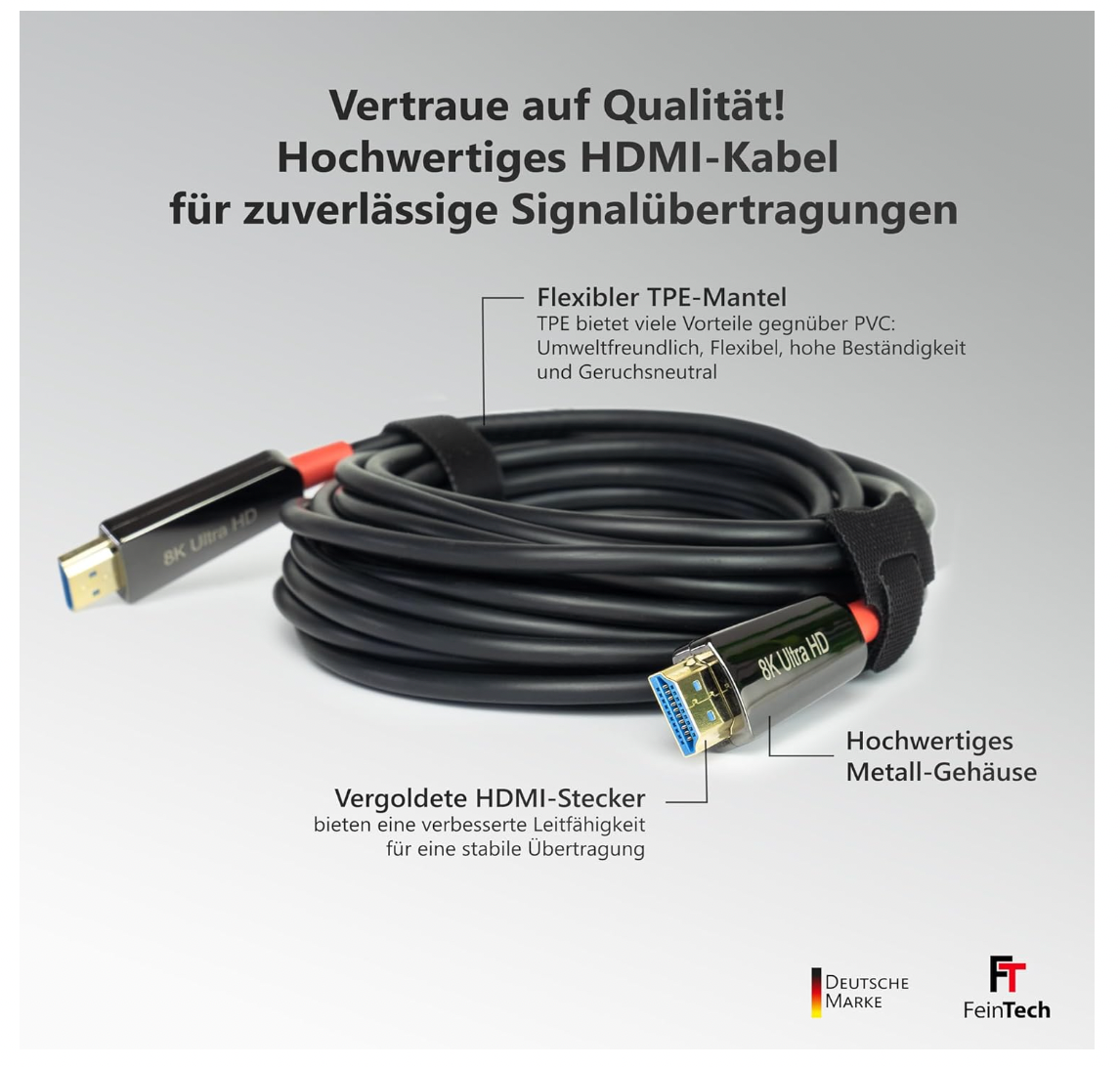 FeinTech – VMI90150 HDMI 2.1 Glasfaserkabel 15m 8K 48Gbps PS5 Xbox Dolby