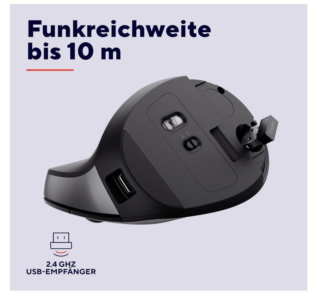 Trust – Yuno Maus Vertikal Kabellos, Ergonomisch DPI 800–2400 *SCROLLRAD DEFEKT