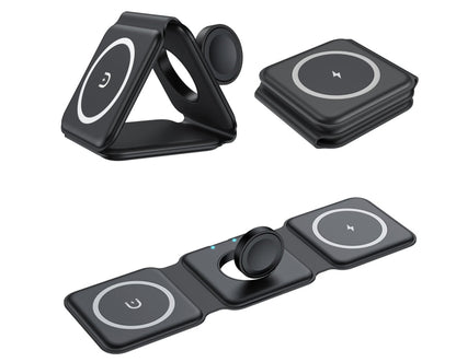 3-in-1 Kabellose Ladestation – Schwarz – Faltbar, Smartphone, Watch & Kopfhörer