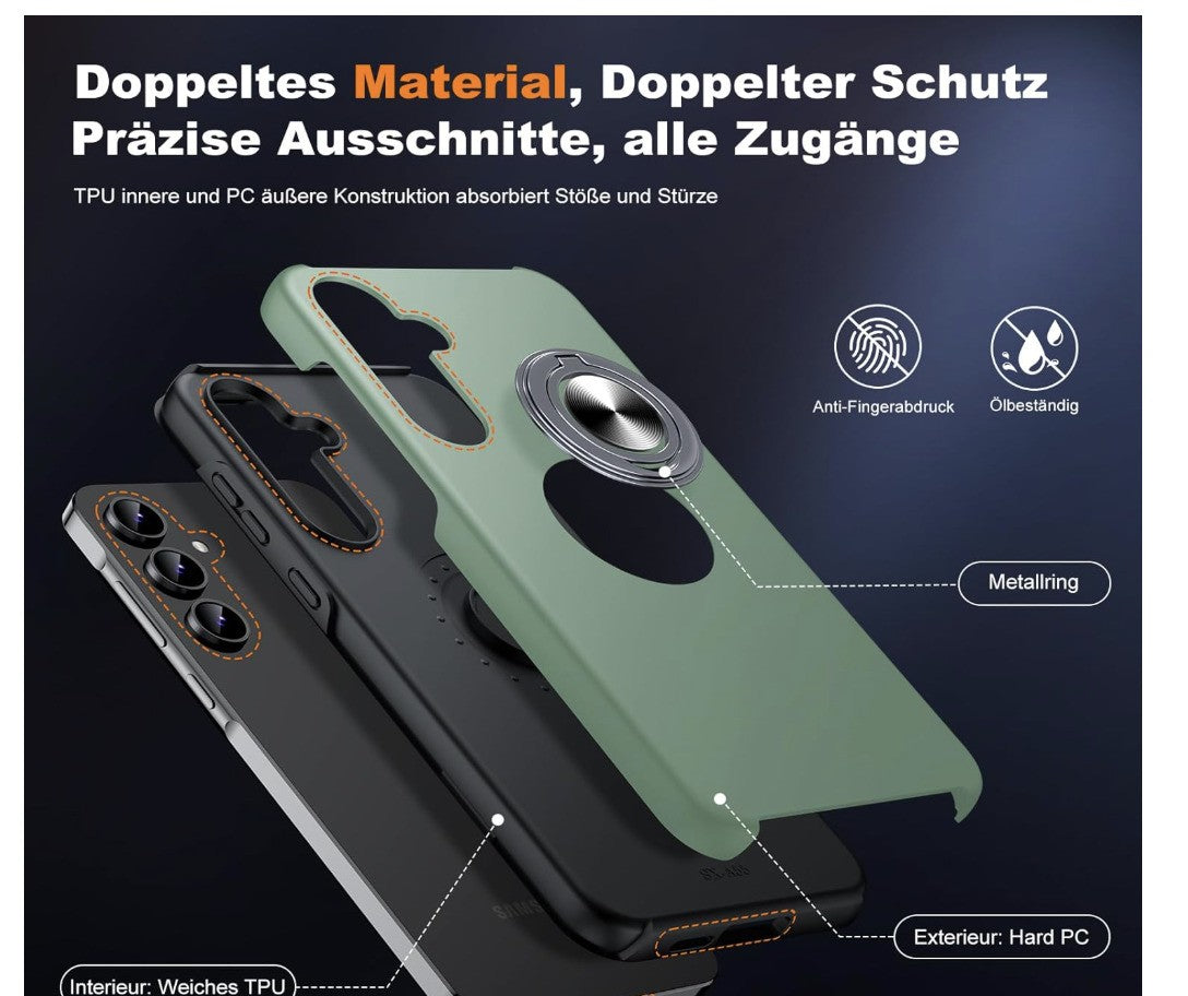 JAME – Galaxy A55 5G Hülle mit Panzerfolie, Stoßfest, Ring, Alpengrün, Kickstand