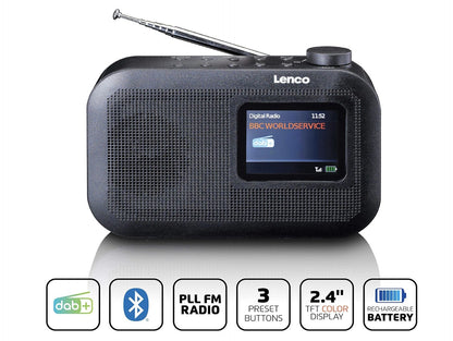 Lenco PDR-026 DAB plus Radio Bluetooth FM Speicher Display tragbar Akku grau