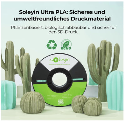 Soleyin Ultra PLA Filament 1,75 mm 1 kg Grün – ±0,02 mm – High-Speed 300 mm/s