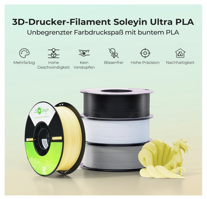 Soleyin Ultra PLA Filament 1,75 mm 1 kg Grün – ±0,02 mm – High-Speed 300 mm/s