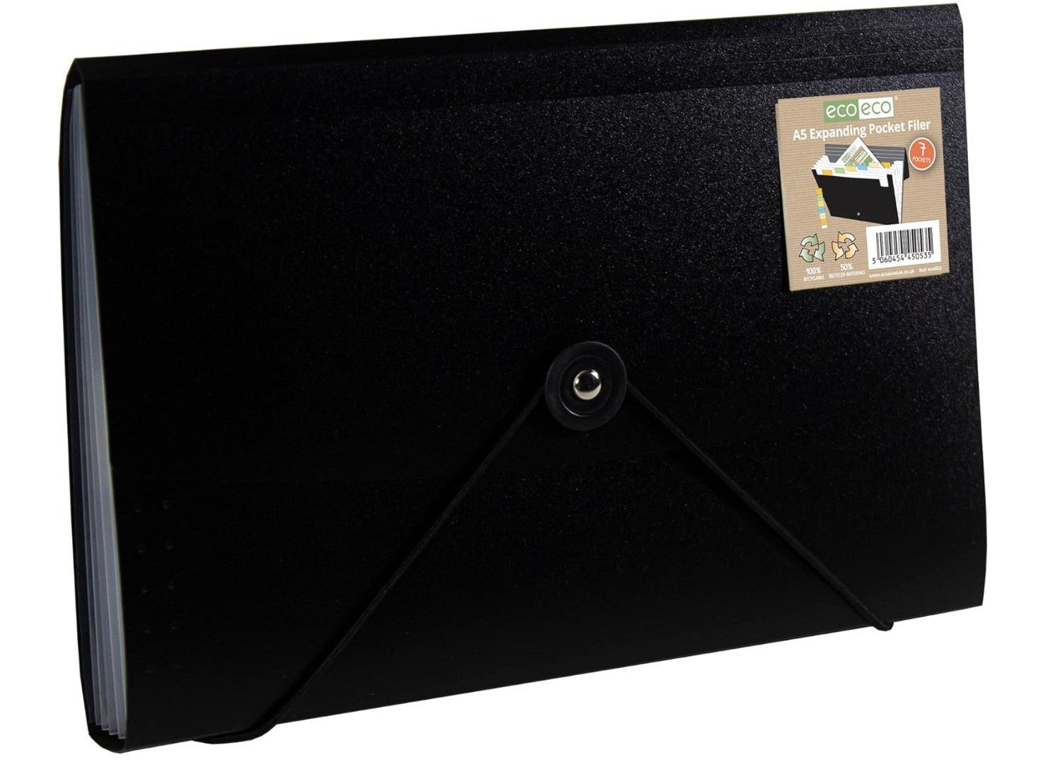 eco-eco – A5 Expanding Datei, 50% recycelt, 7 Taschen, schwarz – Ordner Mappe