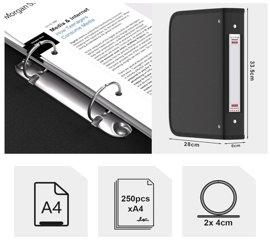 FireSafe A4, feuerfester Ringordner, Reißverschluss, wasserfest, Büro