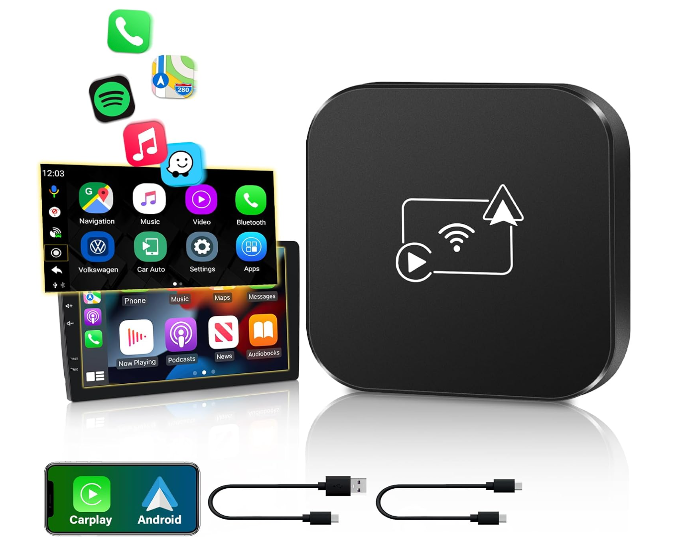 2-in-1 Wireless Adapter CarPlay Android Auto 5GHz Plug & Play Schnellübertragung