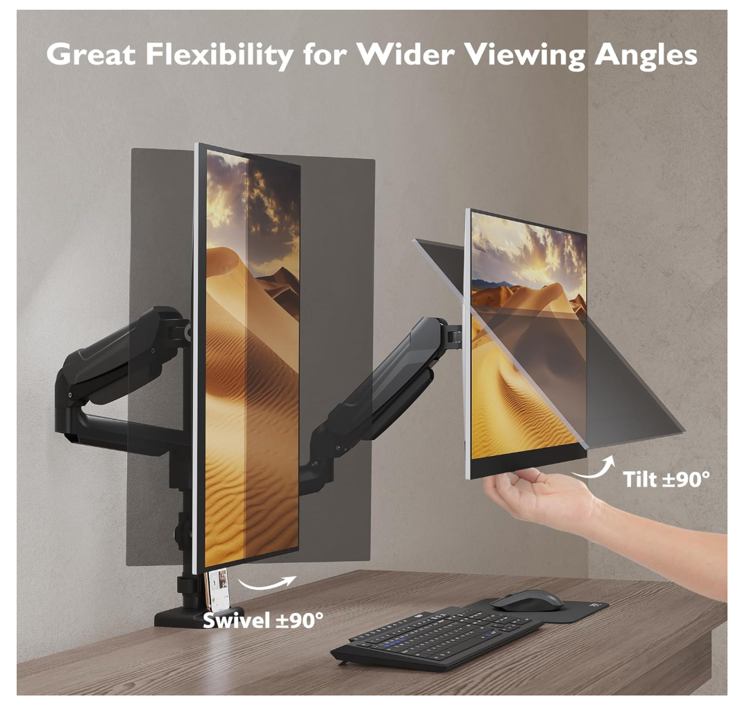 BONTEC Monitorhalterung Dual 13–32 Zoll 2 Monitore VESA 75/100 Neig Schwenk Dreh