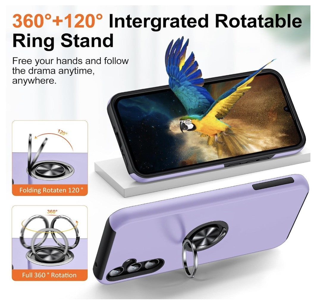 KOVASIA – Galaxy A34 5G Hülle mit Ringhalter, 2x Panzerfolie, Stoßschutz, lila