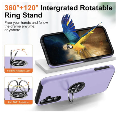 KOVASIA – Galaxy A34 5G Hülle mit Ringhalter, 2x Panzerfolie, Stoßschutz, lila