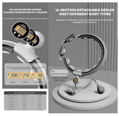 Smart Hula Hoop Fitnessring Gewicht Abnehmbar 360°Massage Ball Gymnastik Schwarz