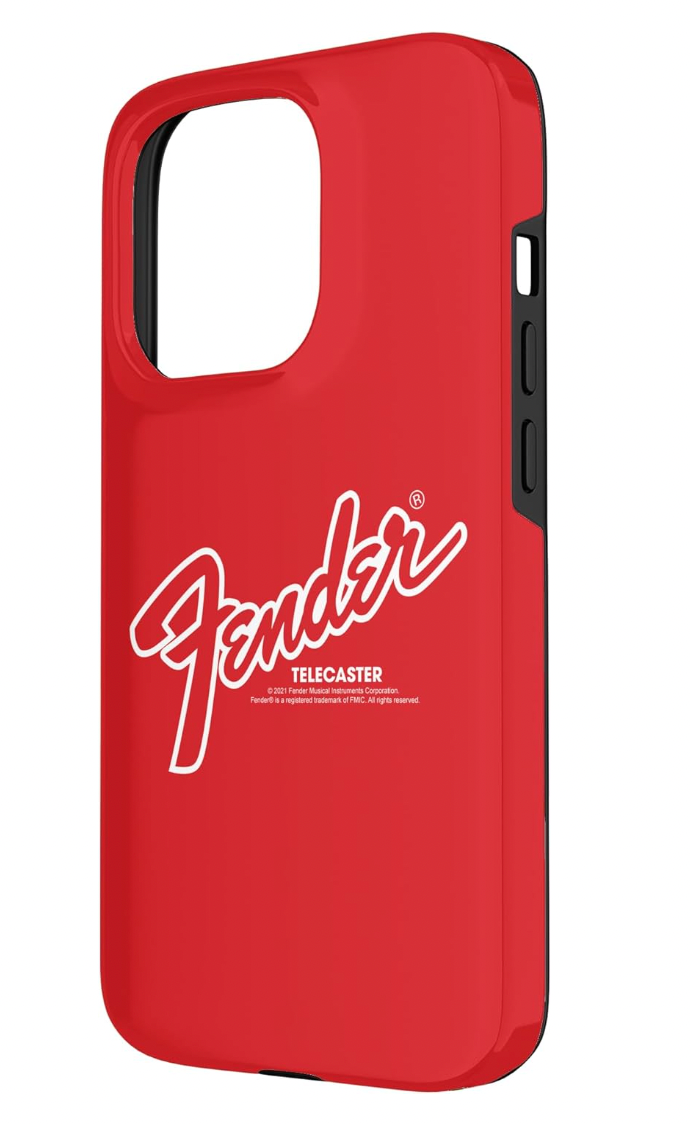 Fender – iPhone 15 Pro Hülle, Telecaster Design, Weiß, Logo, Stoßfest, Case