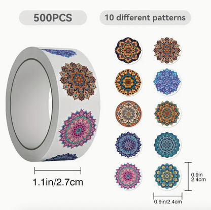500x Mandala Aufkleber Rolle Sticker Rund Deko für Laptop Handy Tagebuch Gepäck