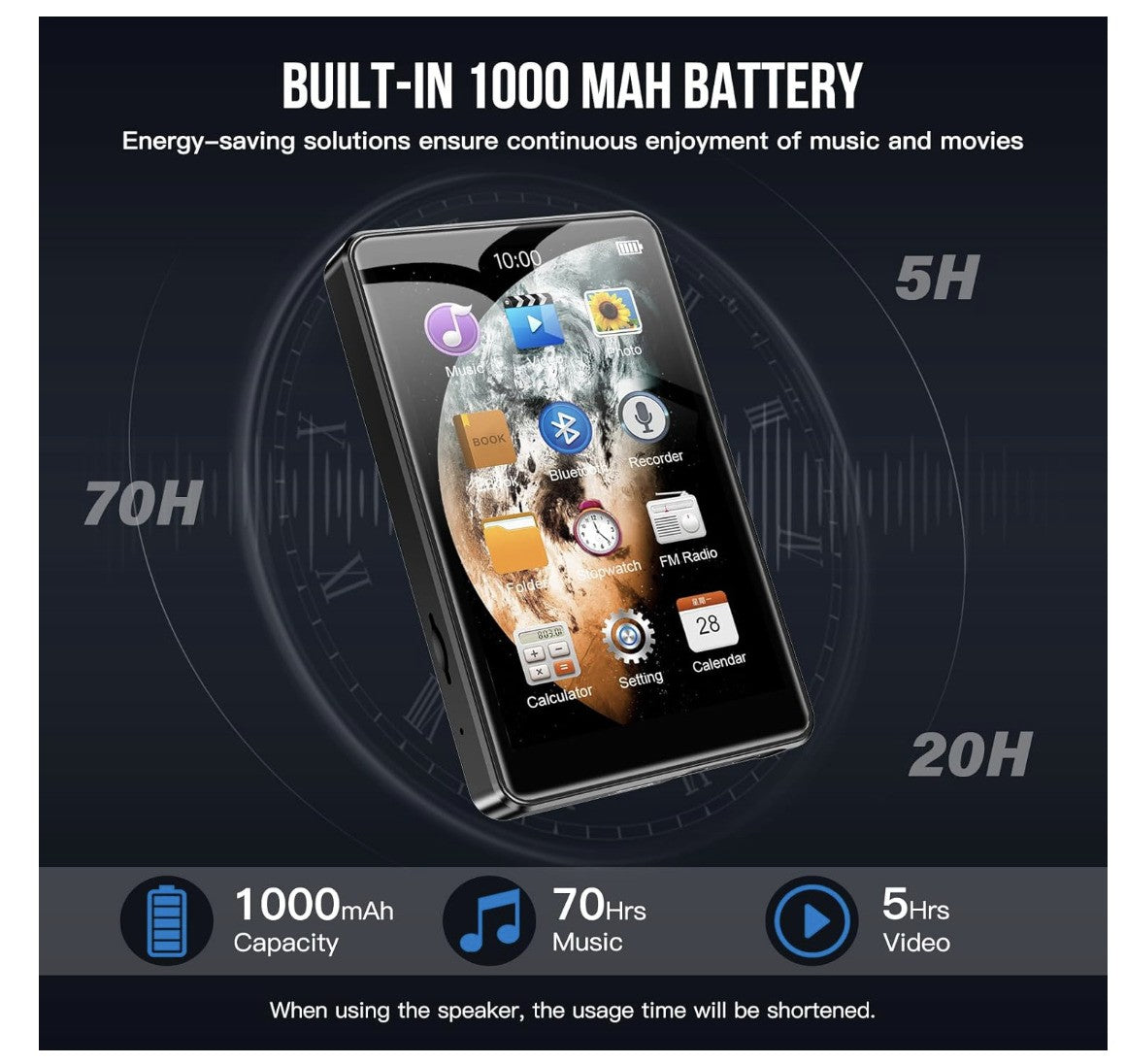 LIUWID – MP3 Player 80GB, 4 Zoll Touch, FM Radio, E-Book, Rekorder, Uhr – Schwar