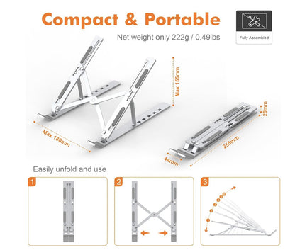 GRIFEMA – GB1054 Laptopständer verstellbar 10–17" rutschfest tragbar Alu Silber