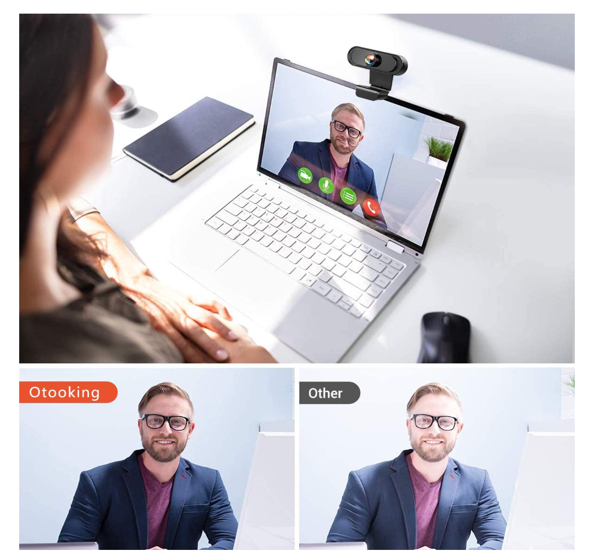 Amoner – Webcam 1080P HD USB mit Mikrofon, Abdeckung, PC Konferenz YouTube Zoom