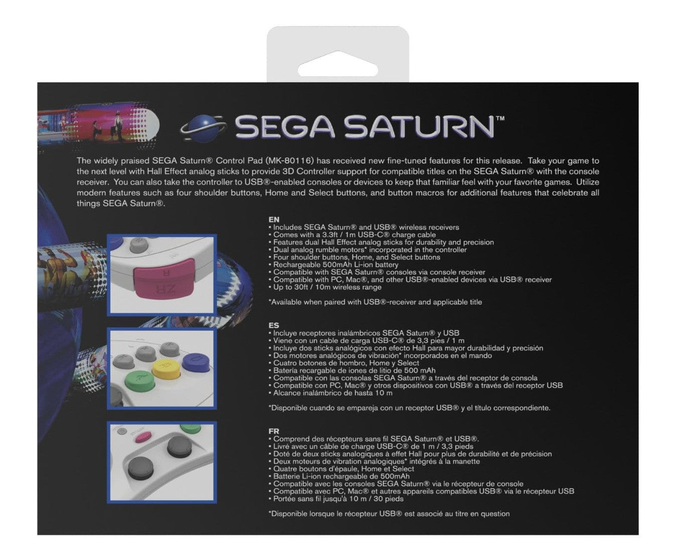 Retro-Bit – SEGA Saturn Pro Controller, kabellos, Switch kompatibel, Weiß