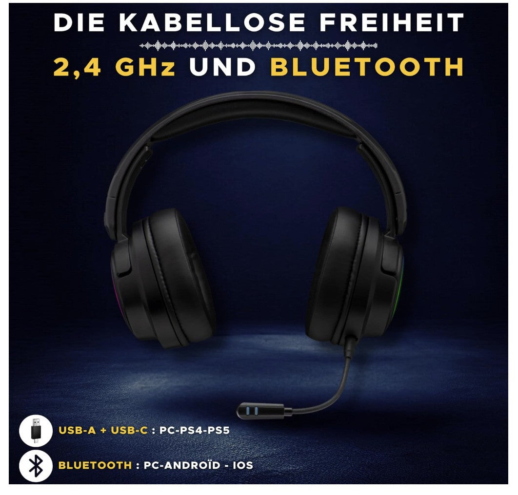 The G‑Lab Korp Iridium kabelloses Gaming-Headset 2,4 GHz Bluetooth RGB 45h Akku