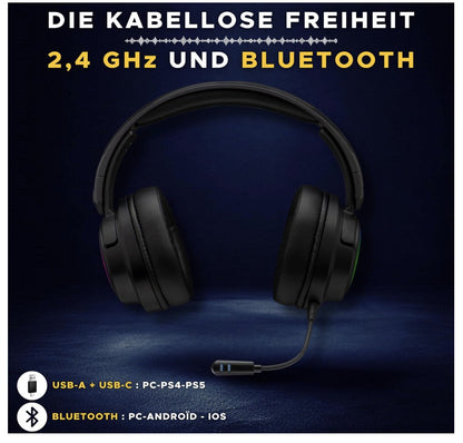 The G‑Lab Korp Iridium kabelloses Gaming-Headset 2,4 GHz Bluetooth RGB 45h Akku
