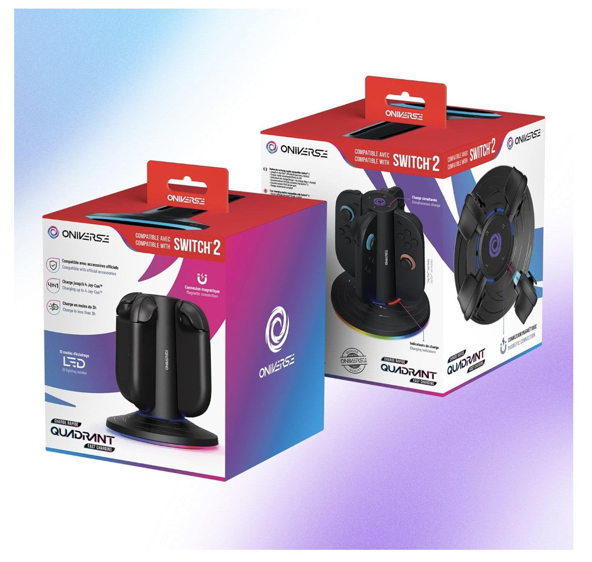 Oniverse – Chargeur Quadrant Switch 2 Joy-Con Ladestation USB-C LED 10 Modi