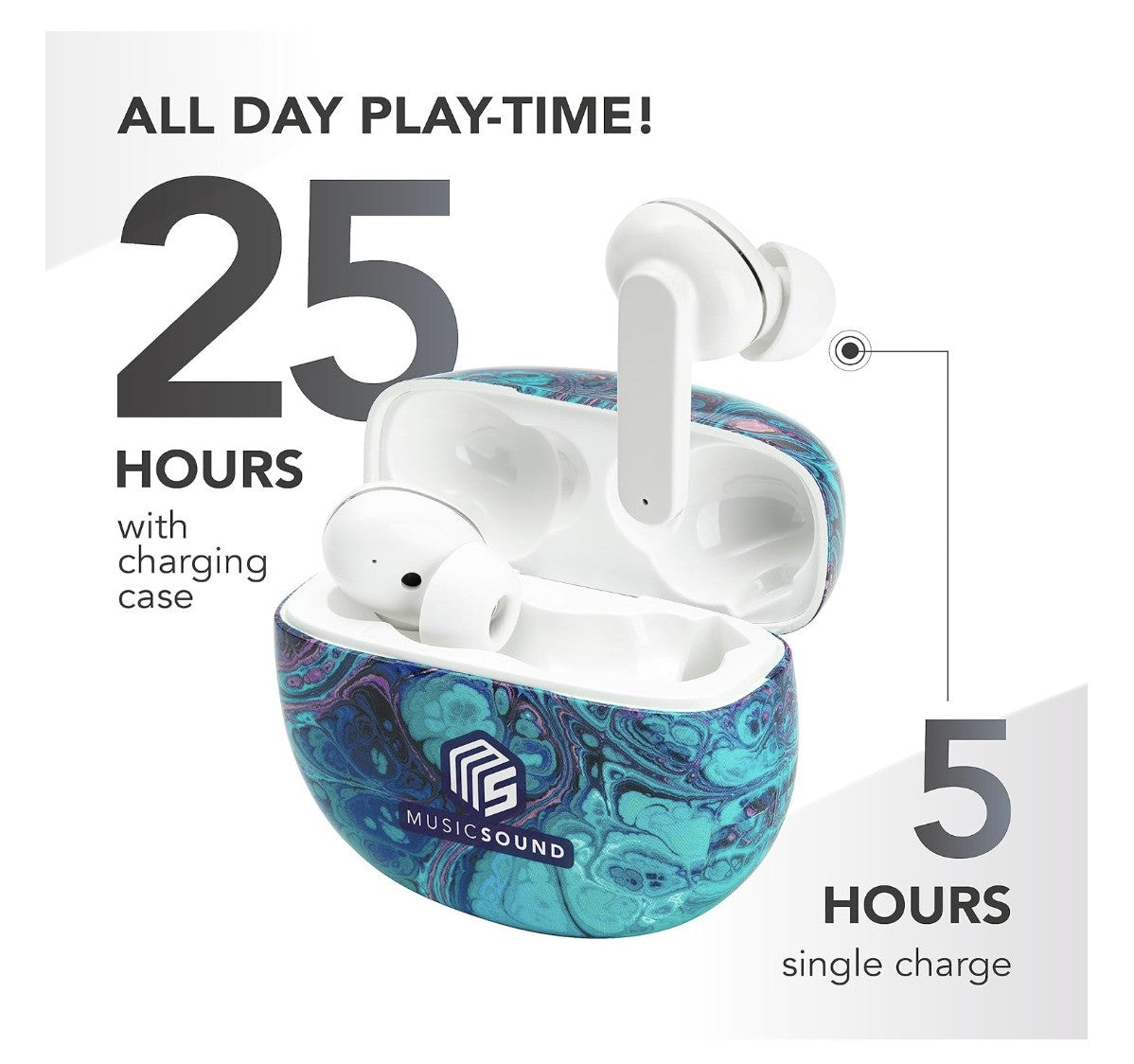 Music Sound – TWS in Ear Kopfhörer Bluetooth, kabellos, 25h Akku, "Fluido" Desig