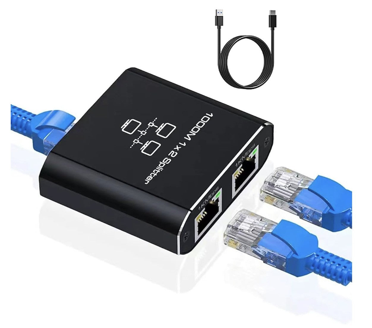 LAN Splitter 1 auf 2 – Gigabit Netzwerk Switch 2-Port mit USB-C Stromversorgung