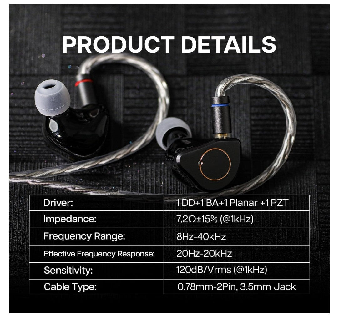 Linsoul SIMGOT SuperMix 4 IEM Kopfhörer HiFi 1DD+1BA+1 Planar OHNE ERSATZGUMMIS