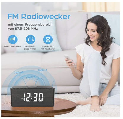 ANJANK – Radiowecker Digital mit Qi-Ladepad USB Charger dimmbar für iPhone