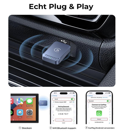 2-in-1 Wireless Adapter für Android Auto & CarPlay– Kabellos– Plug & Play– Blau