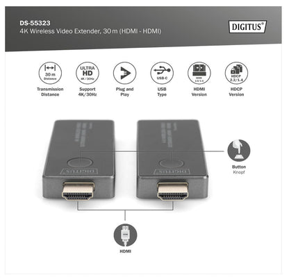 DIGITUS – DS-55323 HDMI Funk-Extender 4K 30Hz Wireless Sender Empfänger Set