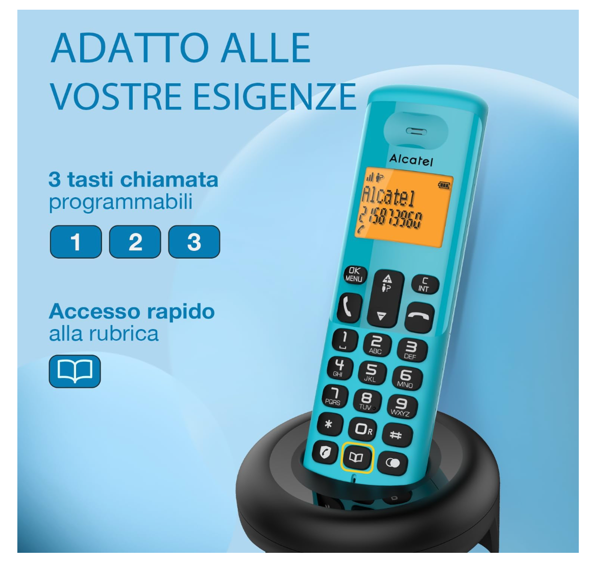Alcatel – E160 DECT Telefon blau mit Anrufblocker, großes Display, Klingeltöne