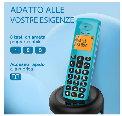 Alcatel – E160 DECT Telefon blau mit Anrufblocker, großes Display, Klingeltöne