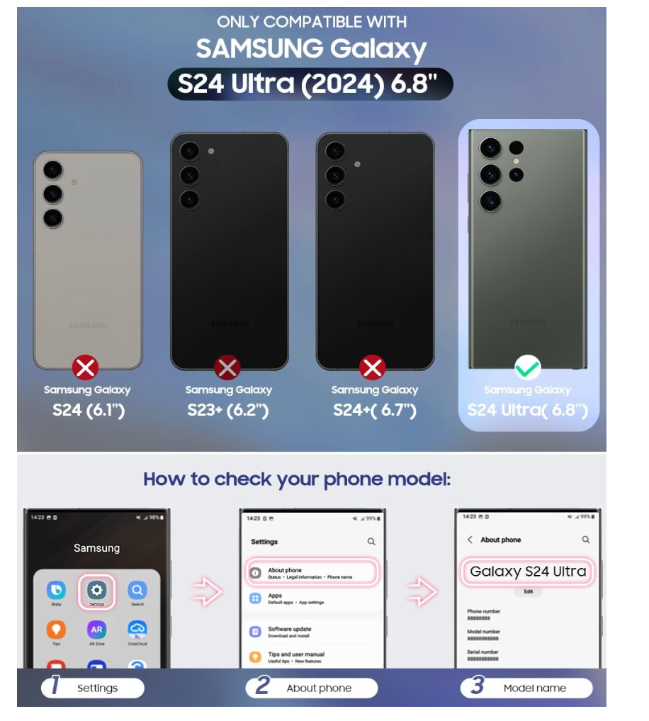 OCASE – Galaxy S24 Ultra Hülle 2in1 Leder, RFID, Magnet, Kartenfach, 6.8 Zoll