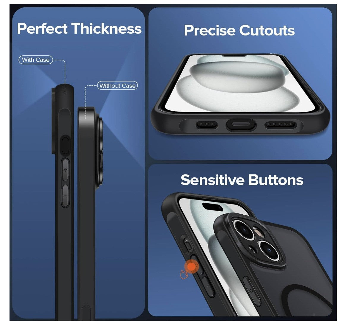 ivoler – iPhone 15 Hülle MagSafe kompatibel, Silikon Stoßfest Matt Schwarz 6.1"