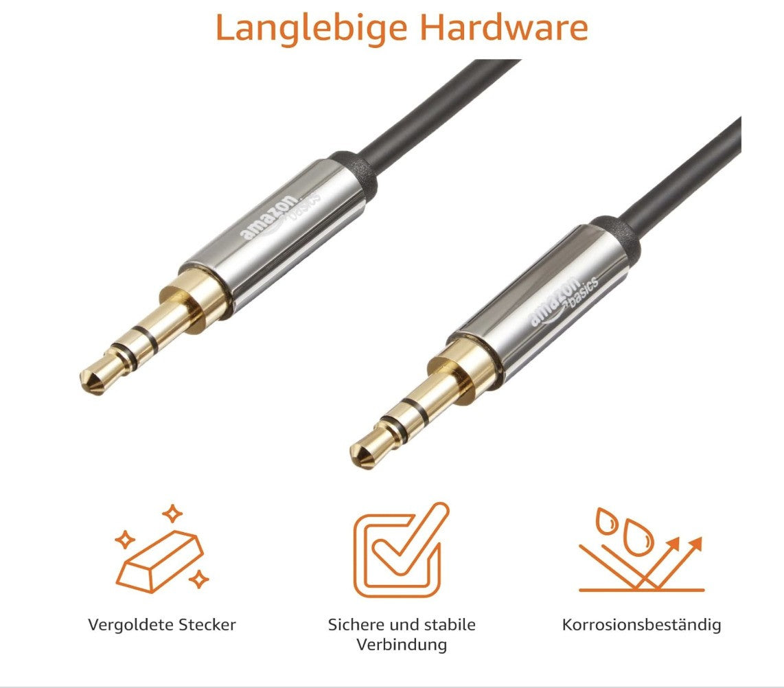Amazon Basics – Cavo Audio 3,5mm, Stereo Klinke Kabel, 1.2m, AUX Kabel Schwarz