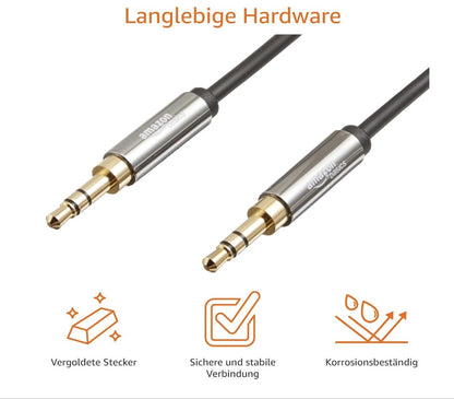 Amazon Basics – Cavo Audio 3,5mm, Stereo Klinke Kabel, 1.2m, AUX Kabel Schwarz