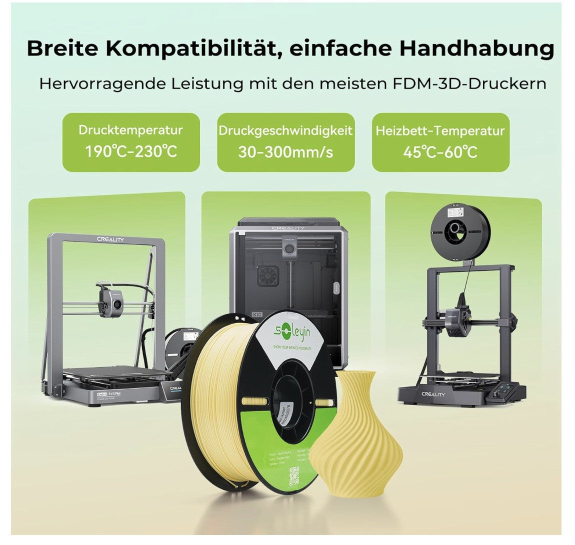 Soleyin Ultra PLA Filament 1,75 mm 1 kg Grün – ±0,02 mm – High-Speed 300 mm/s