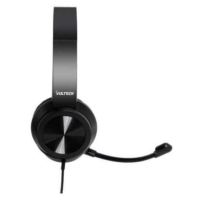 VulTech HS-03 On Ear USB Headset mit Mikrofon PC Büro Lautstärkeregler Schwarz