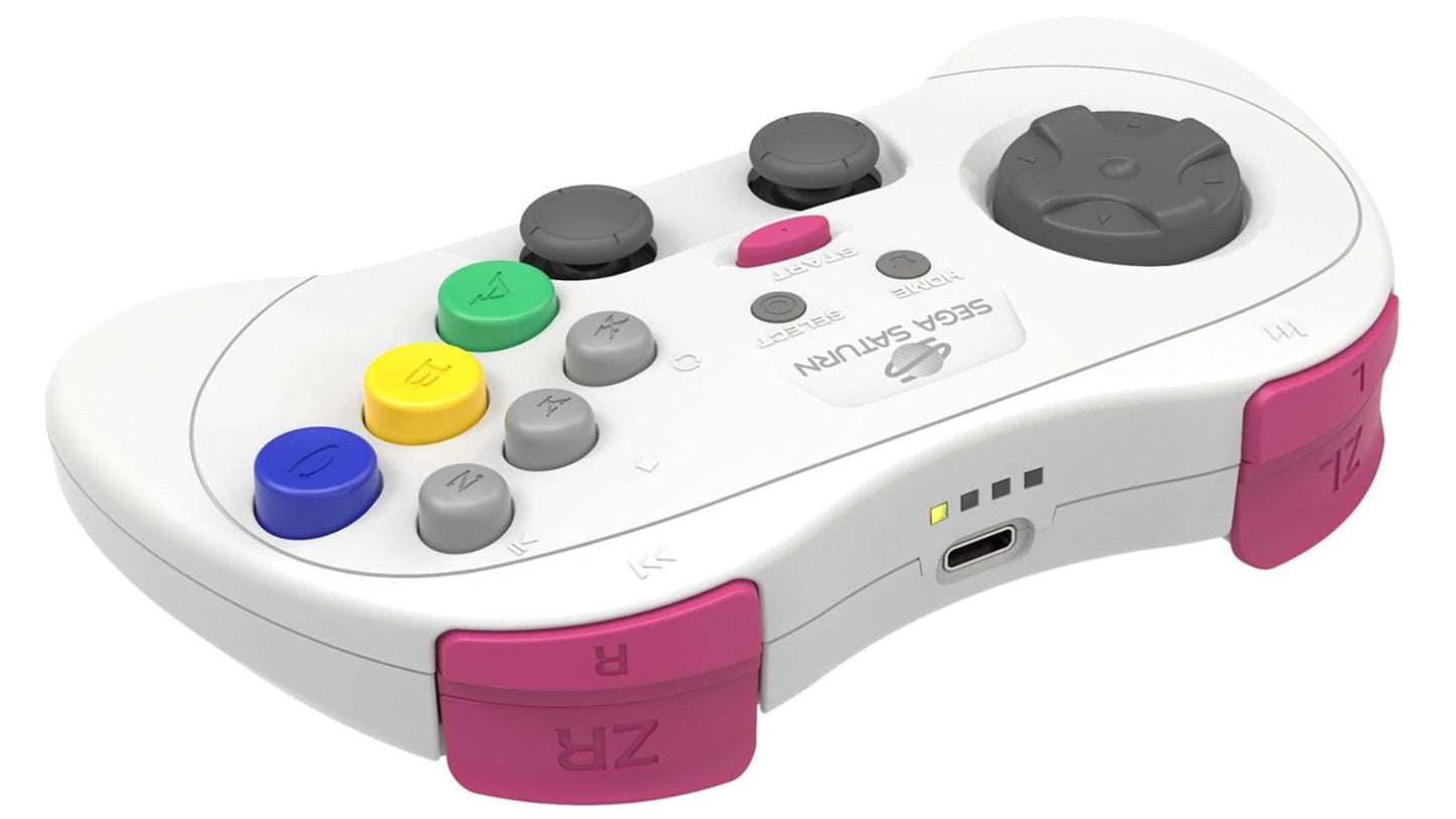 Retro-Bit – SEGA Saturn Pro Controller, kabellos, Switch kompatibel, Weiß