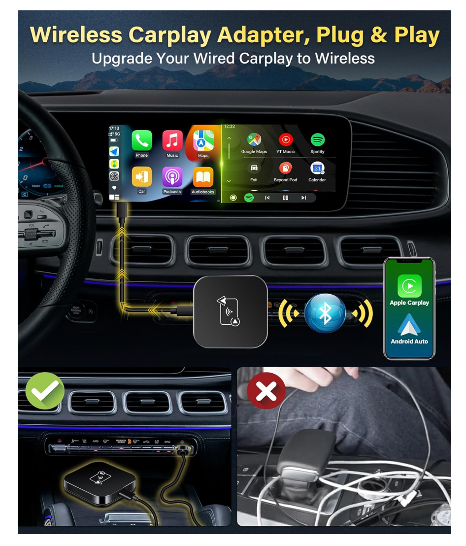 2-in-1 Wireless Adapter CarPlay Android Auto 5GHz Plug & Play Schnellübertragung
